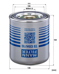 MANN-FILTER TB1394/16 Air Dryer Cartridge
